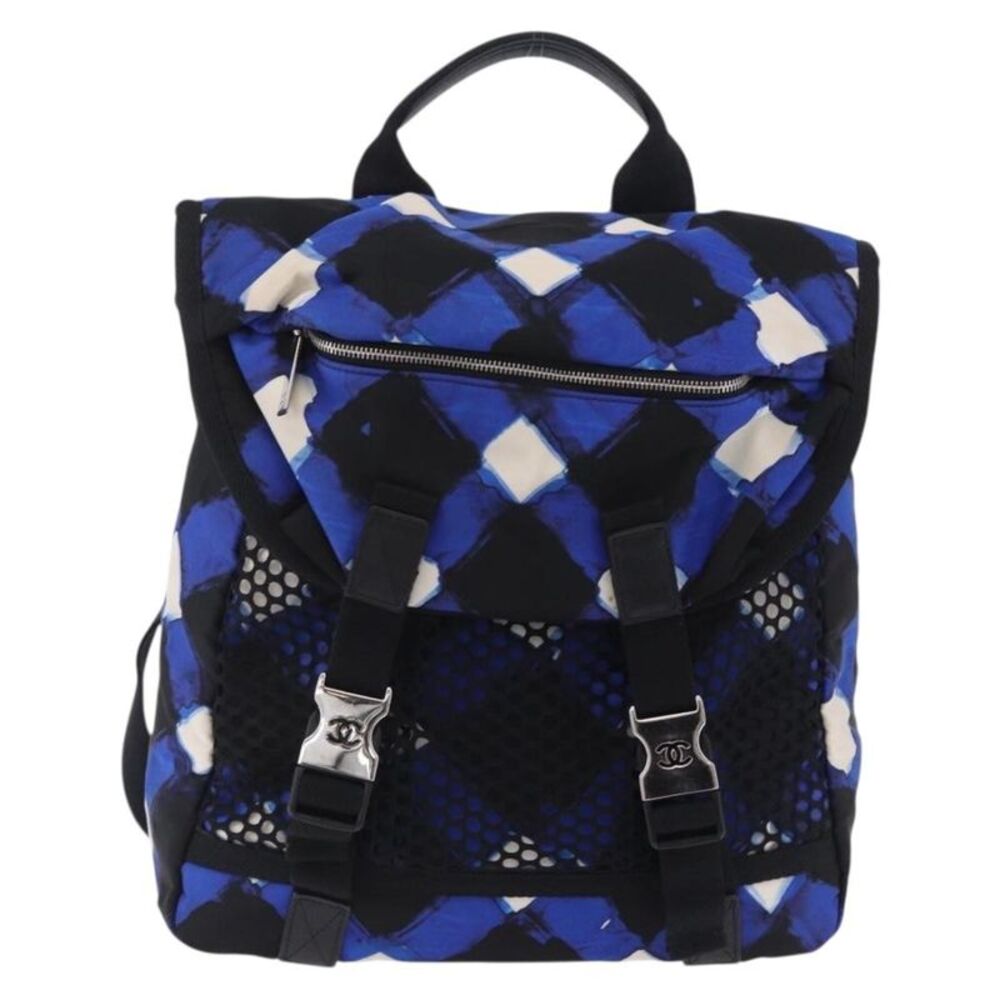 Chanel Airlines Mesh Printed Nylon Blue Nylon Backpack Bag